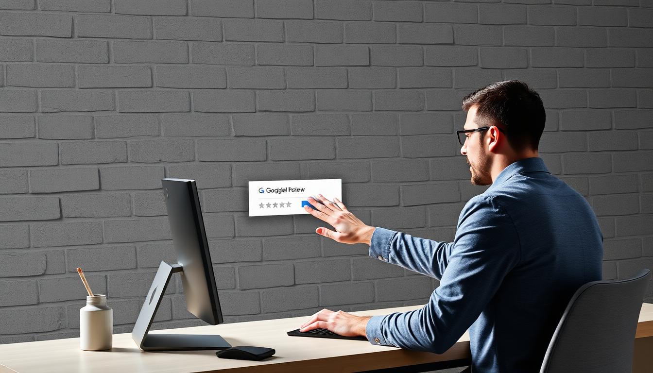 Frustrated business owner at computer hitting a dead end trying to remove a Google review